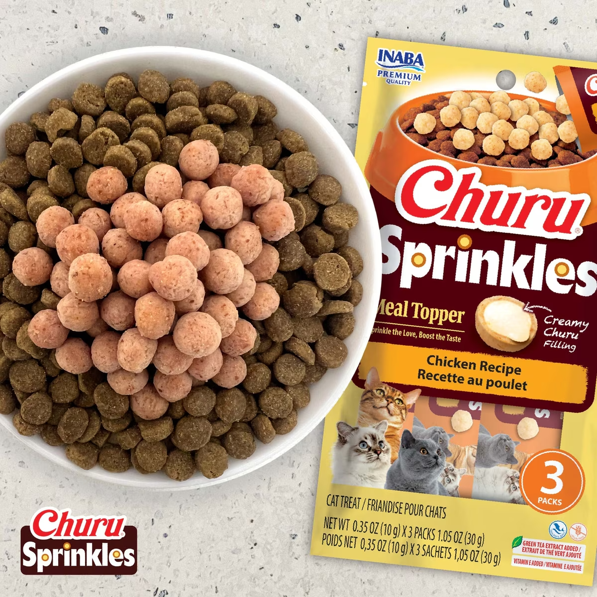 Inaba Churu Sprinkles Chicken Recipe Grain-Free Cat Treats & Meal Topper, 0.35-oz tube (3 count)