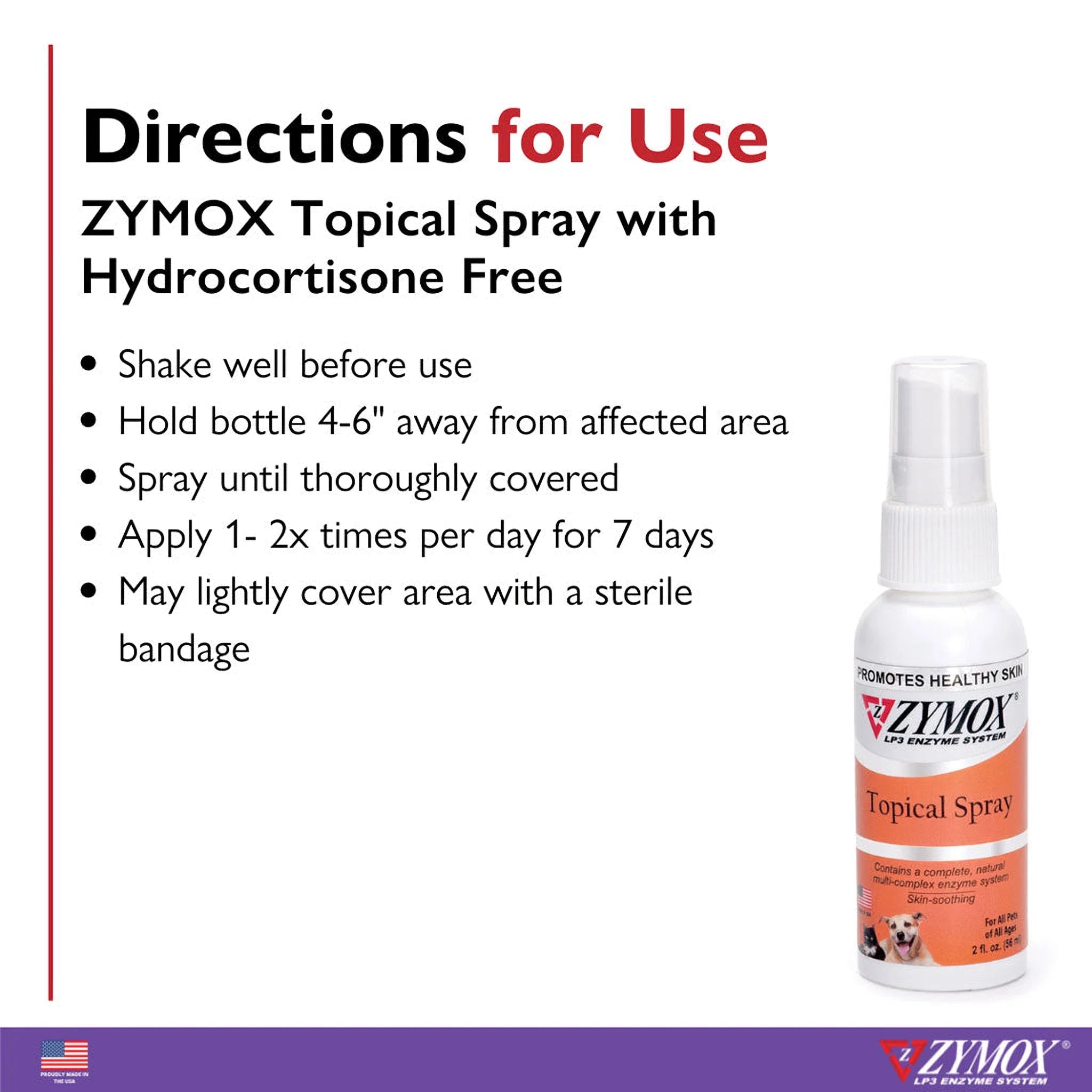 Zymox Topical Spray Hydrocortisone Free for Dogs & Cats