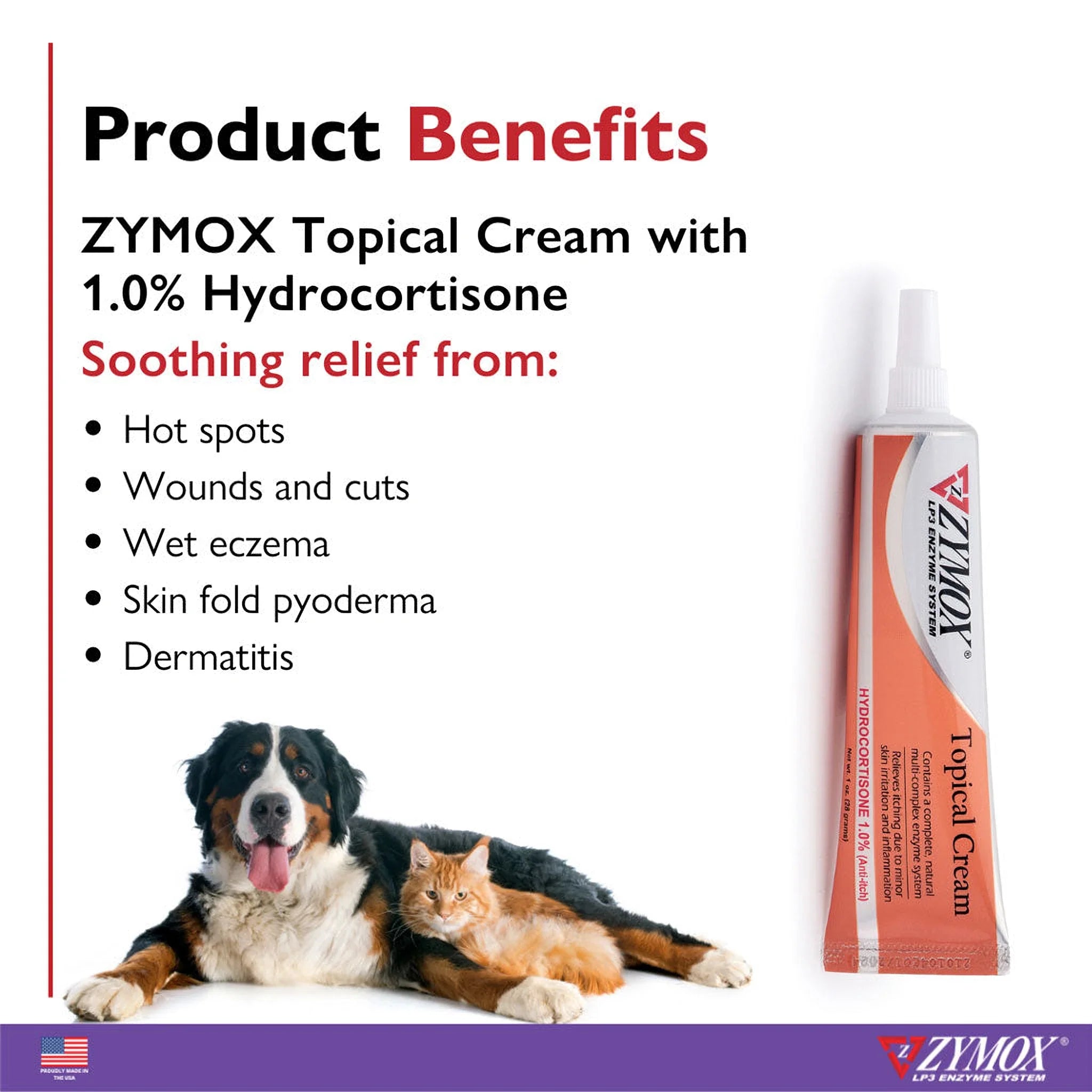 Zymox Veterinary Strength Topical Cream Hydrocortisone 1.0% for Dogs & Cats