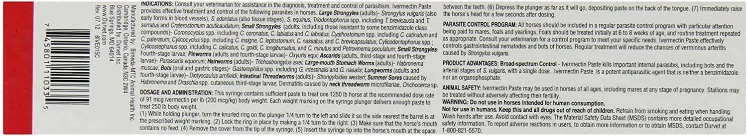Durvet Ivermectin Paste Dewormer 1.87% – 6.08g Apple Flavor for Horses