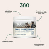 360 Pet Nutrition Canine Superfood Blend Nutritional Supplements for Dogs, 3.81-oz