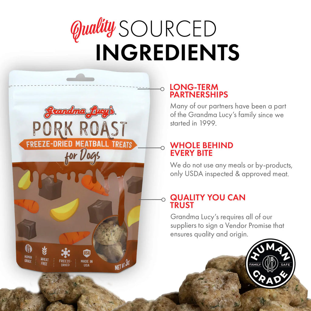 Grandma Lucy Pork Roast Freeze-Dried Meatball Treats for Dogs, 3-oz