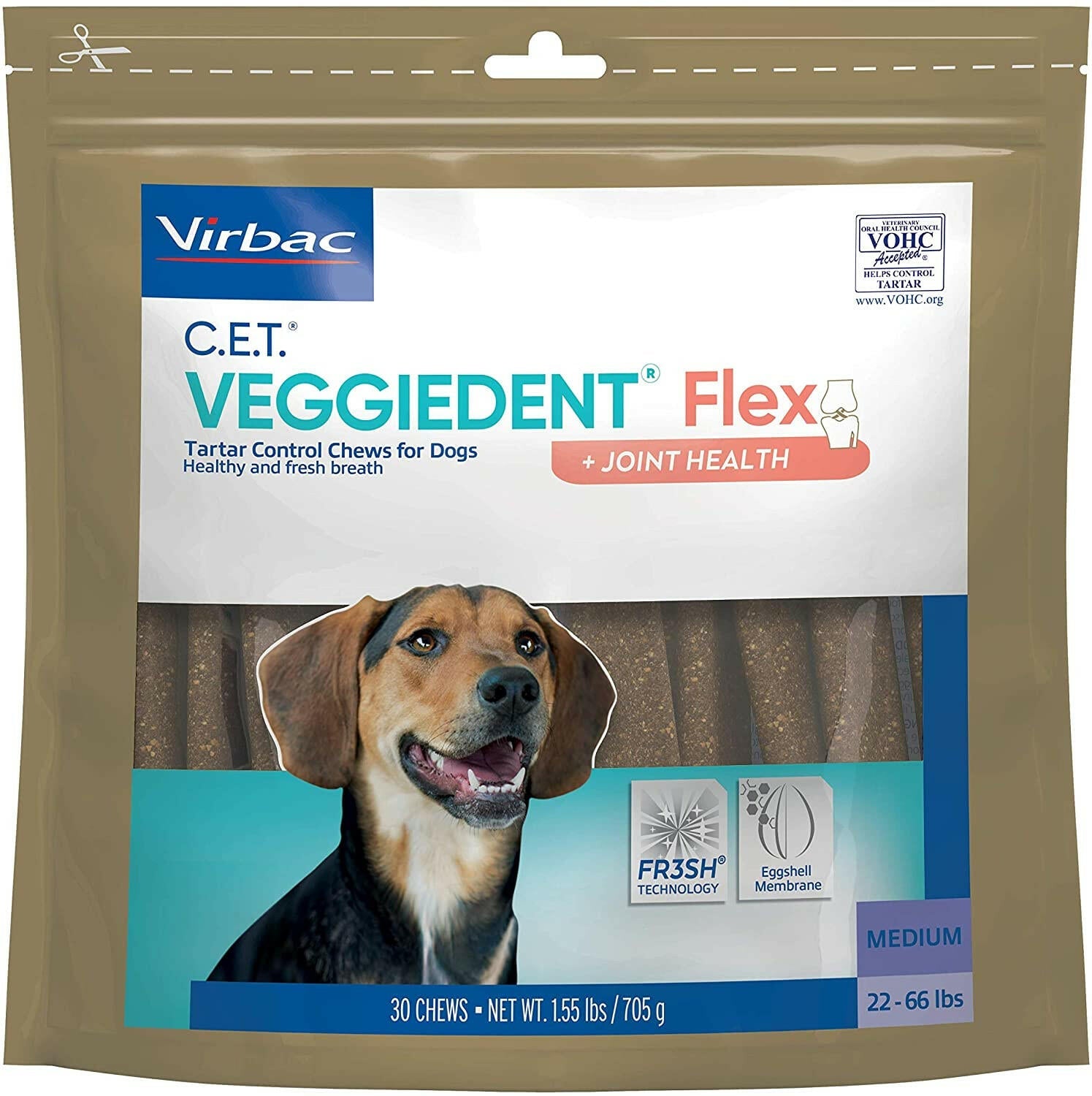 C.E.T. VeggieDent Flex + Joint Health for Medium Dogs 22-66 lbs