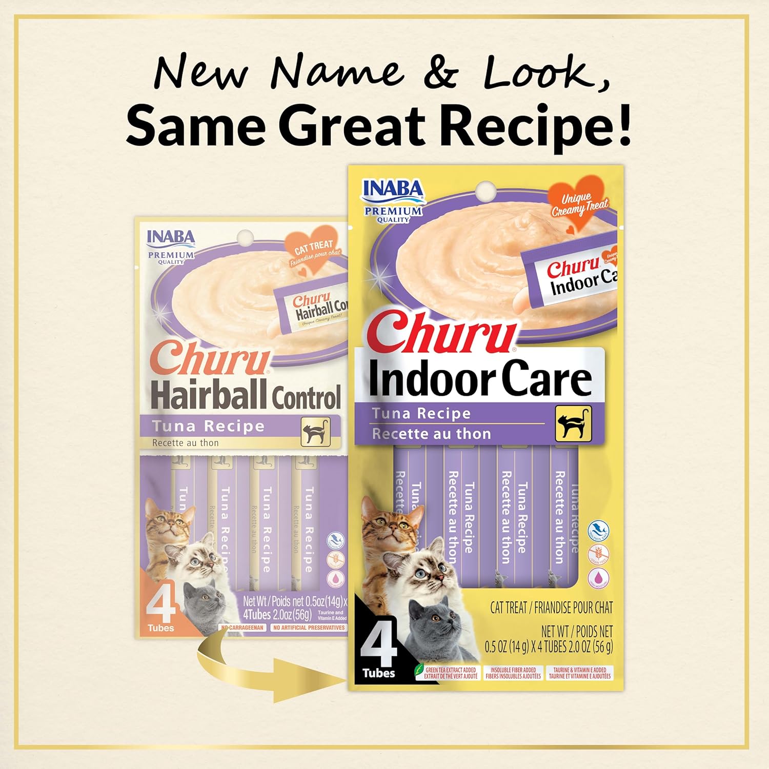 Inaba Churu Indoor Care Tuna Recipe Puree Grain-Free Lickable Treat for Cats, 0.5-oz x 4-tubes
