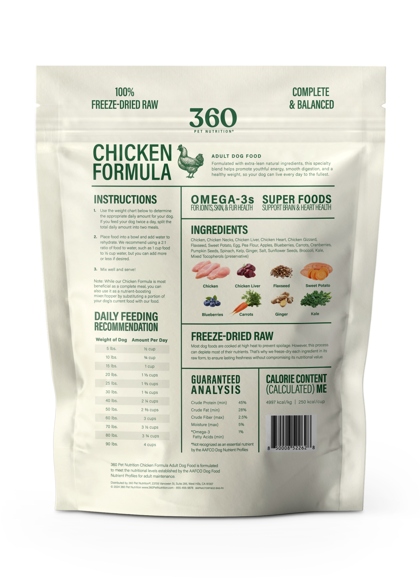 360 Pet Nutrition Chicken Freeze-Dried Raw Complete Meal for Adult Dogs
