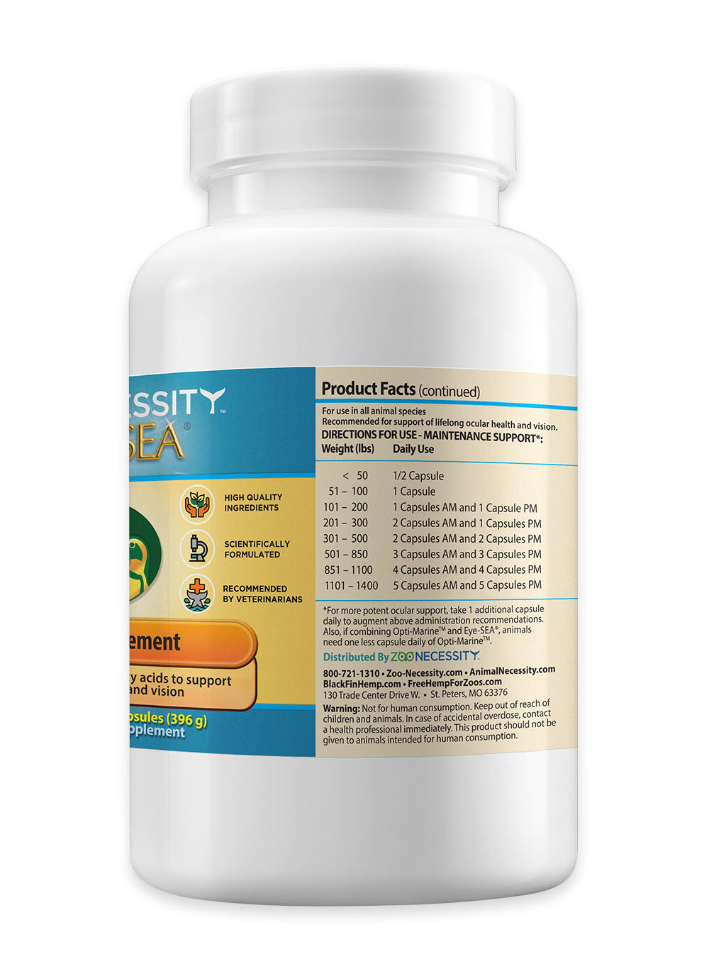 Zoo Necessity Eye-SEA Vision Supplement, 500 capsules