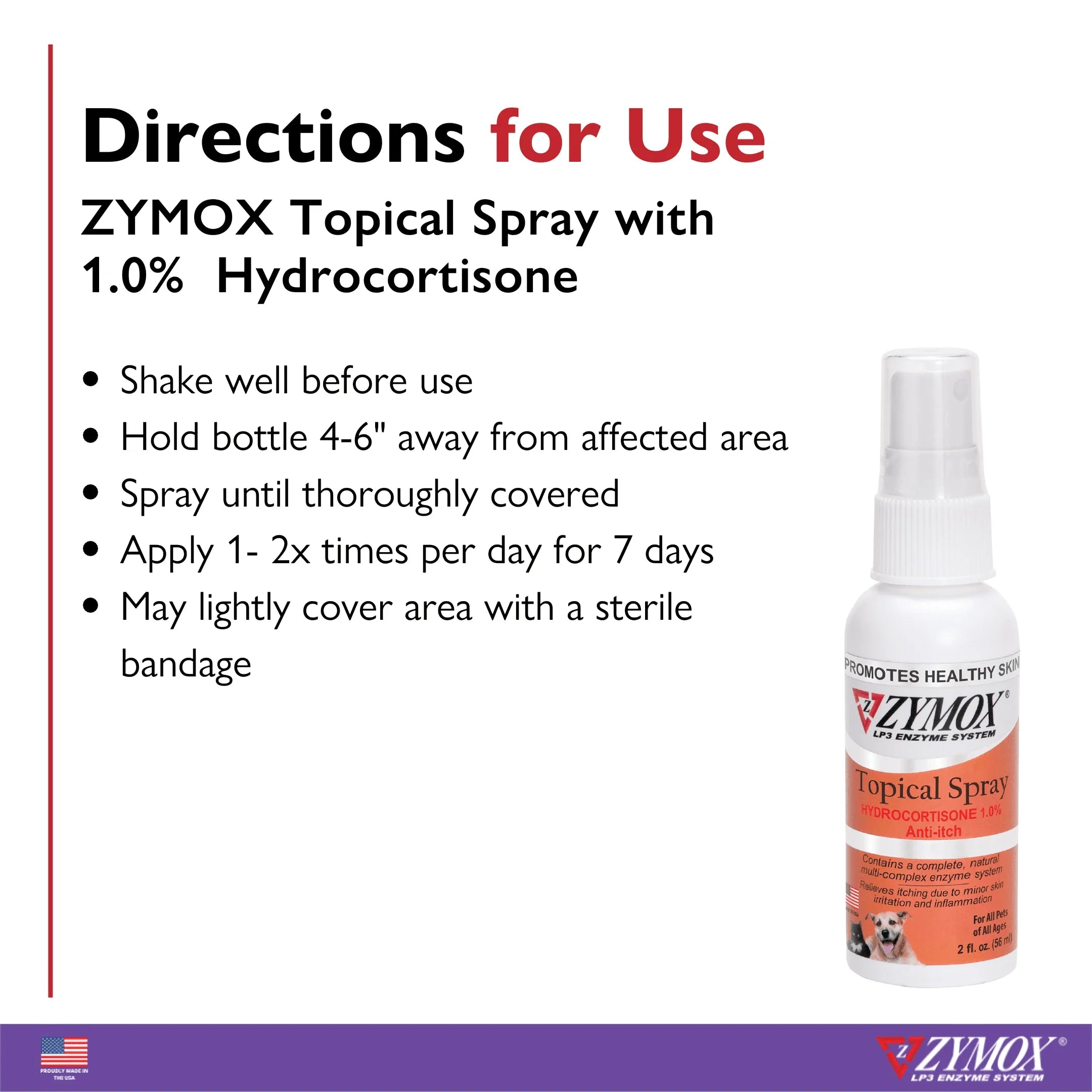 Zymox Veterinary Strength Topical Spray Hydrocortisone 1.0% for Dogs & Cats