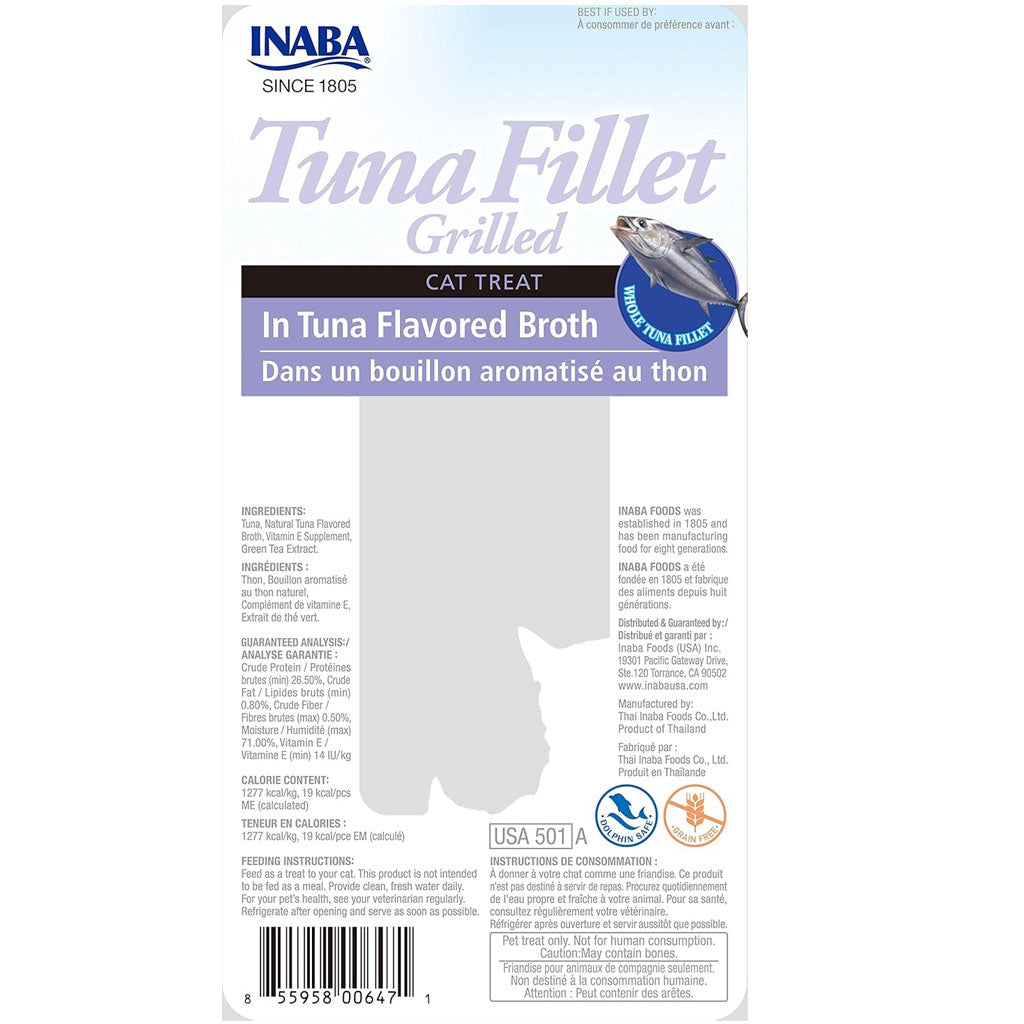 Inaba Ciao Grilled Tuna Fillet in Tuna Flavored Broth Cat Treat, 0.52-oz