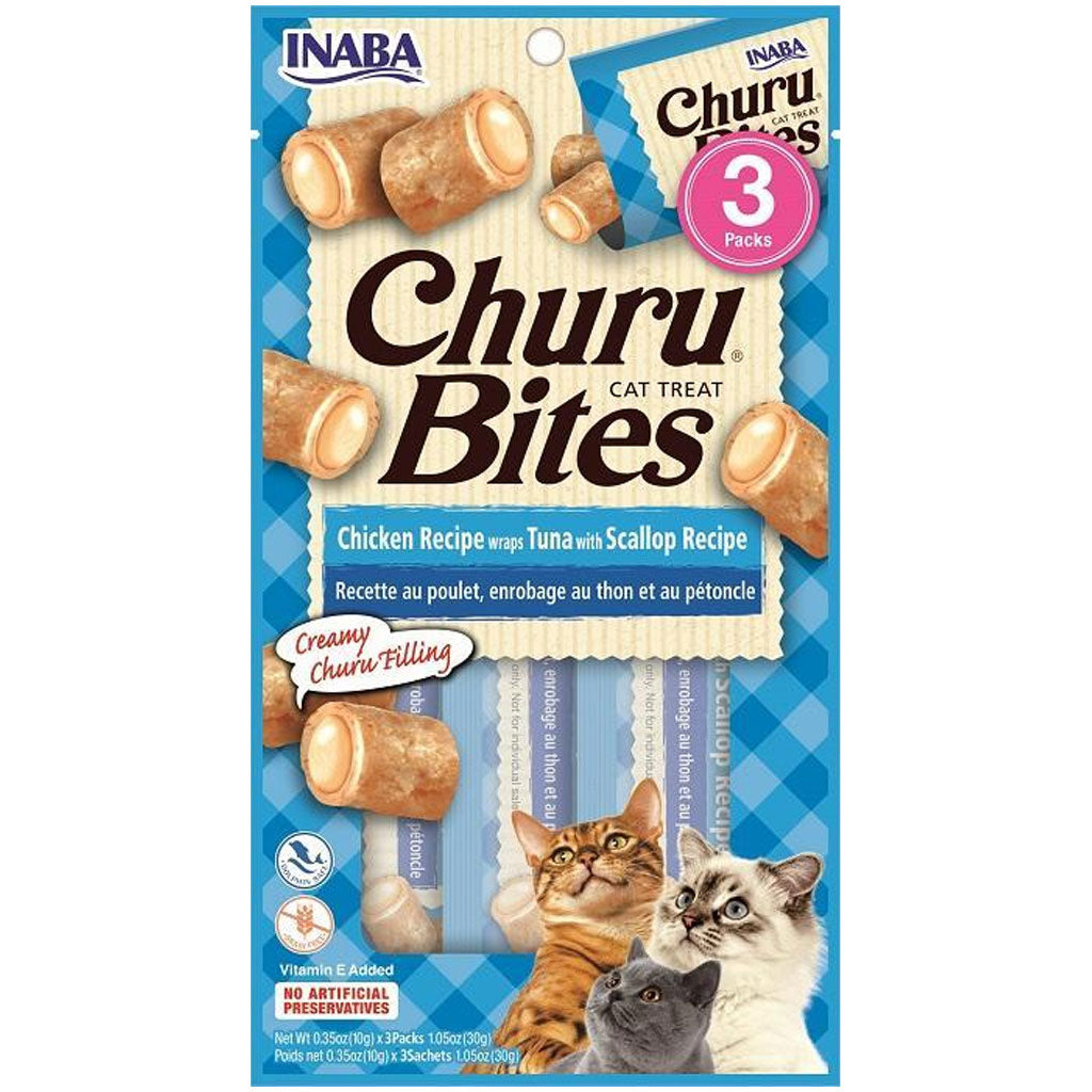 Inaba Churu Bites Chicken Recipe wraps Tuna with Scallop Recipe Cat Treats, 0.35-oz X 3