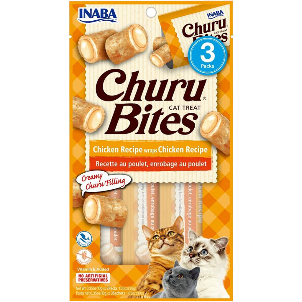 Inaba Churu Bites Chicken Recipe Wraps Chicken Recipe Cat Treats, 0.35-oz X 3