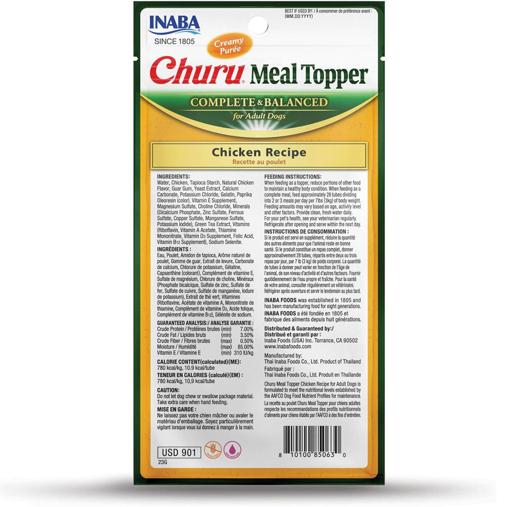 Inaba Churu Meal Topper Chicken Recipe Dog Food, 0.5-oz x 4-tubes
