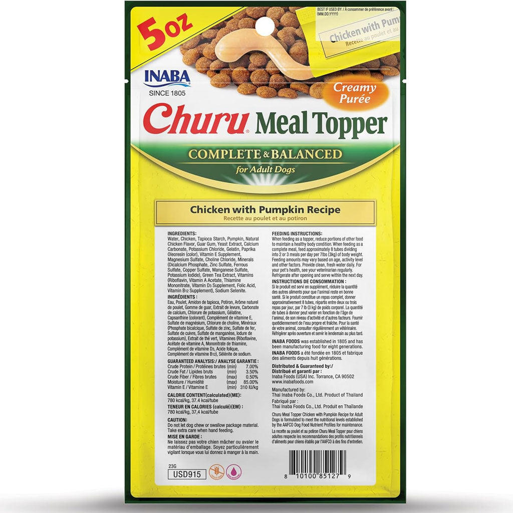 Inaba Churu Meal Topper Chicken with Pumpkin Recipe Dog Food, 0.5-oz x 4-tubes