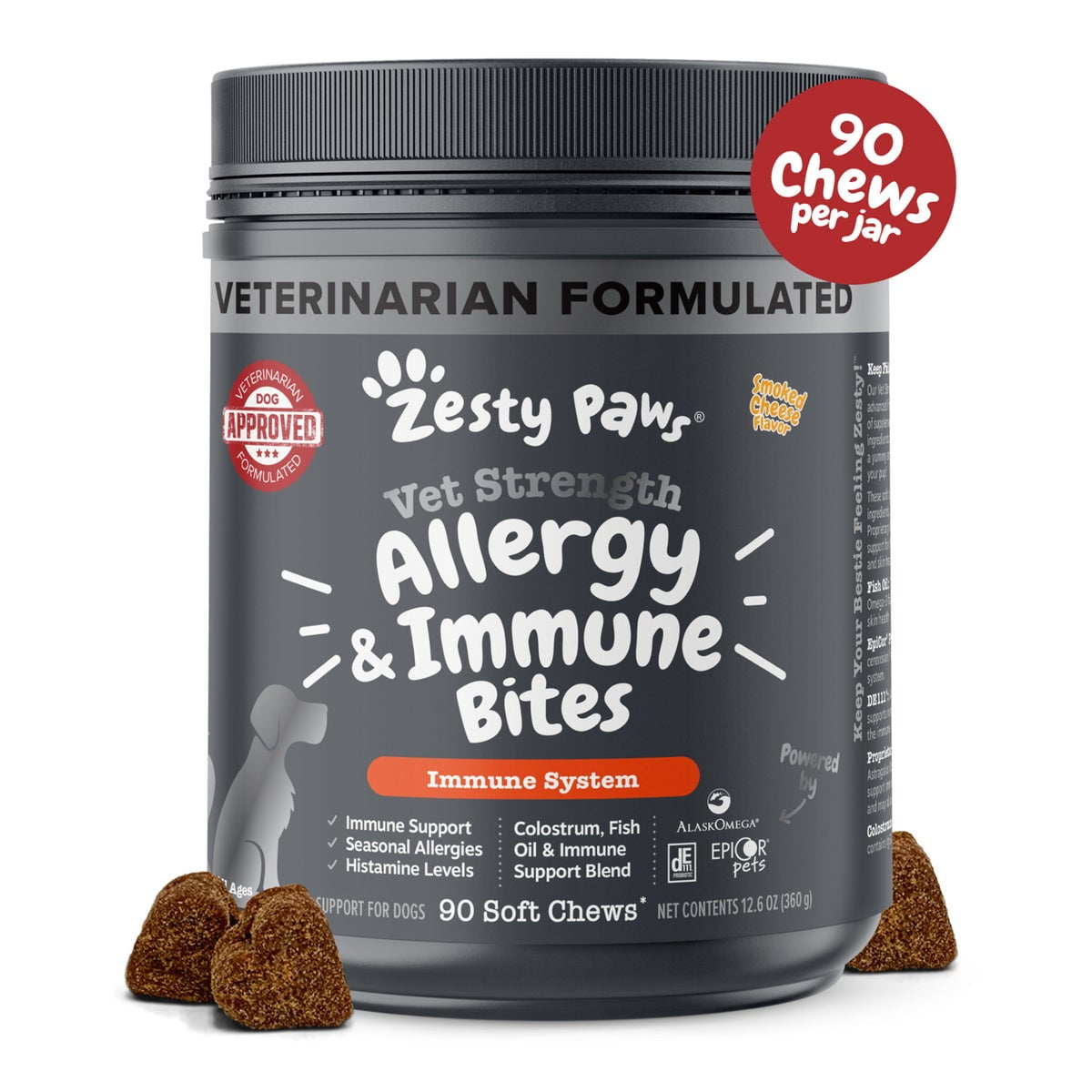 Zesty Paws Vet Strength Aller-Immune Bites Smoked Cheese Flavored Immune Support Chews for Dogs (90 ct)
