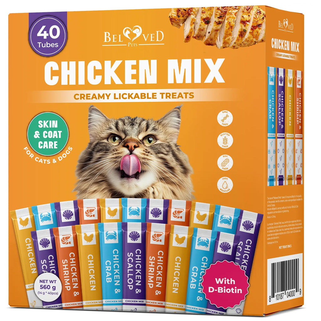 Beloved Pets Chicken Mix Creamy Lickable Treats Skin & Coat Care for Cats & Dogs