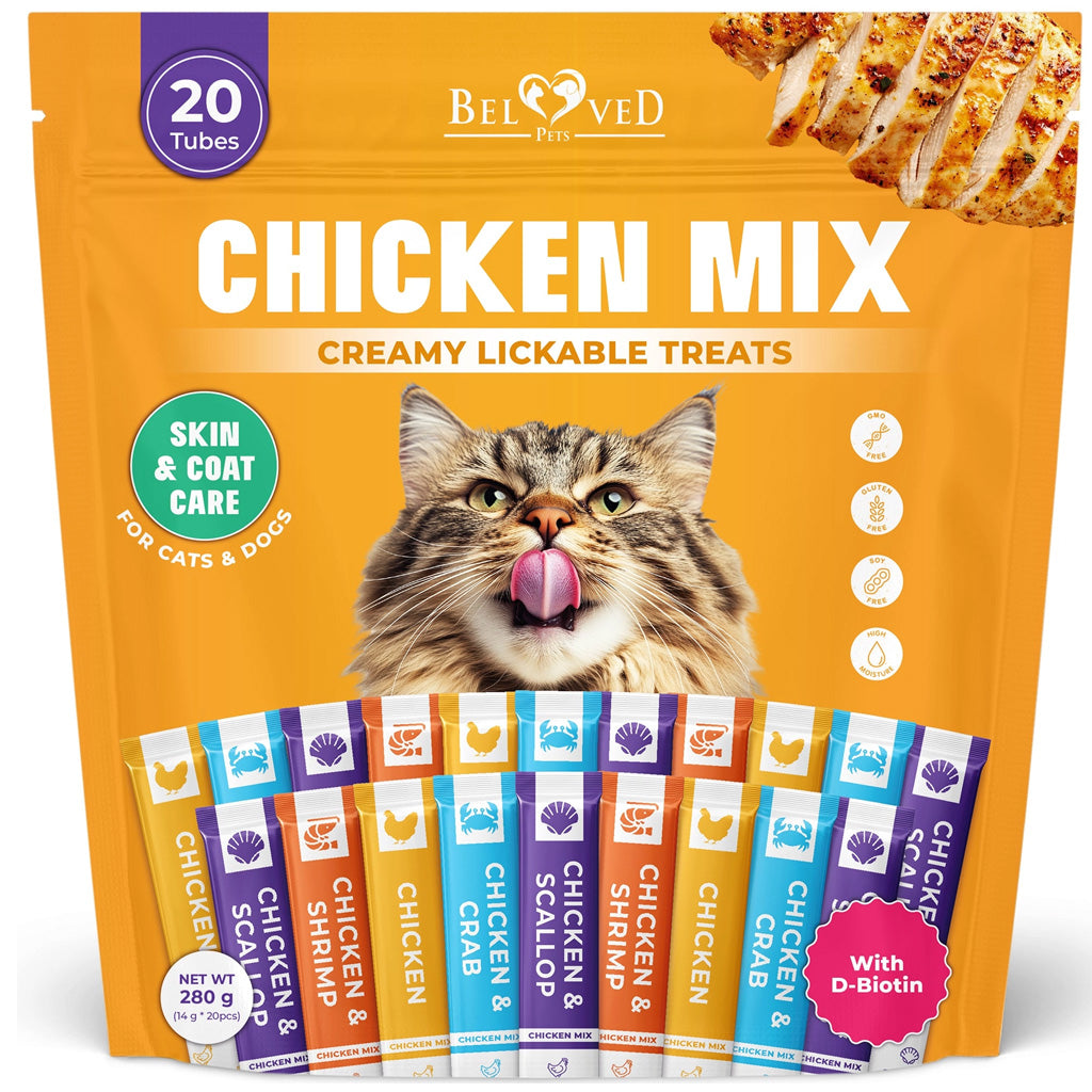 Beloved Pets Chicken Mix Creamy Lickable Treats Skin & Coat Care for Cats & Dogs