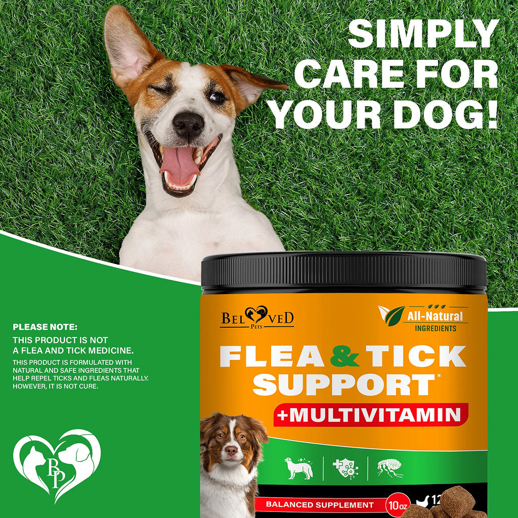 Beloved Pets Natural Flea & Tick Support + Multivitamin Chicken Flavored Soft Chews for Dogs (10 oz)