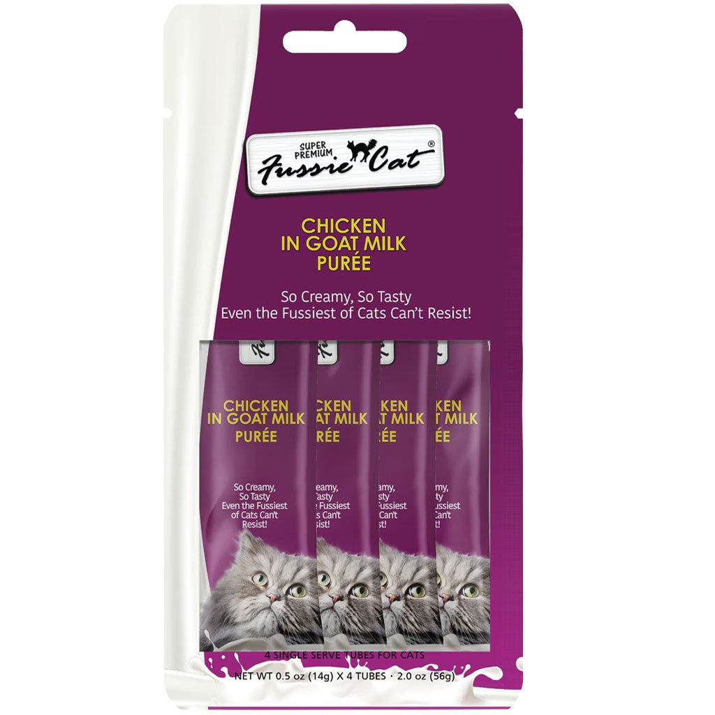 Fussie Cat Chicken in Goat Milk Puree Lickable Cat Treats, 0.5-oz x 4-tubes