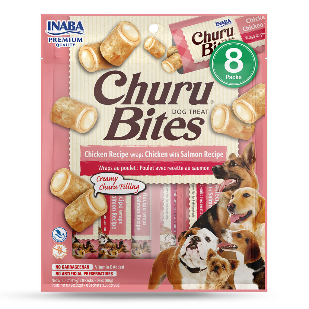 Inaba Churu Bites Chicken Recipe wraps Chicken with Salmon Dog Treats, 0.42-oz X 8 Tubes