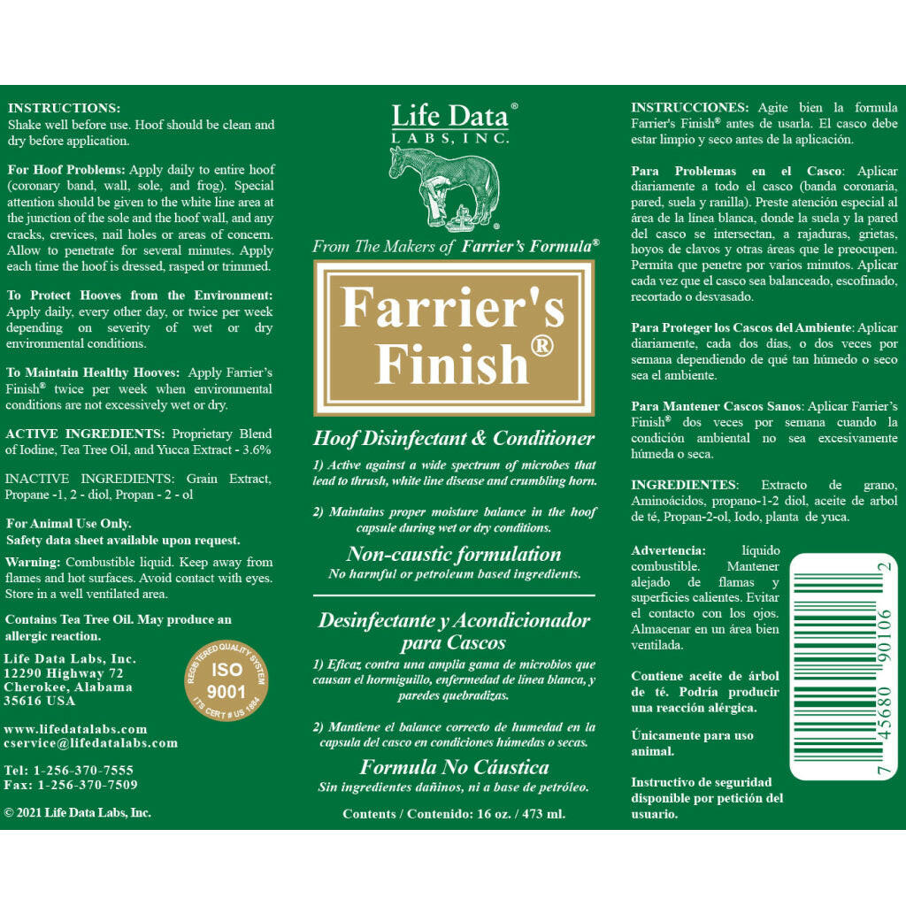 Life Data Farrier's Finish Hoof Disinfectant & Conditioner For Horses (16 oz)