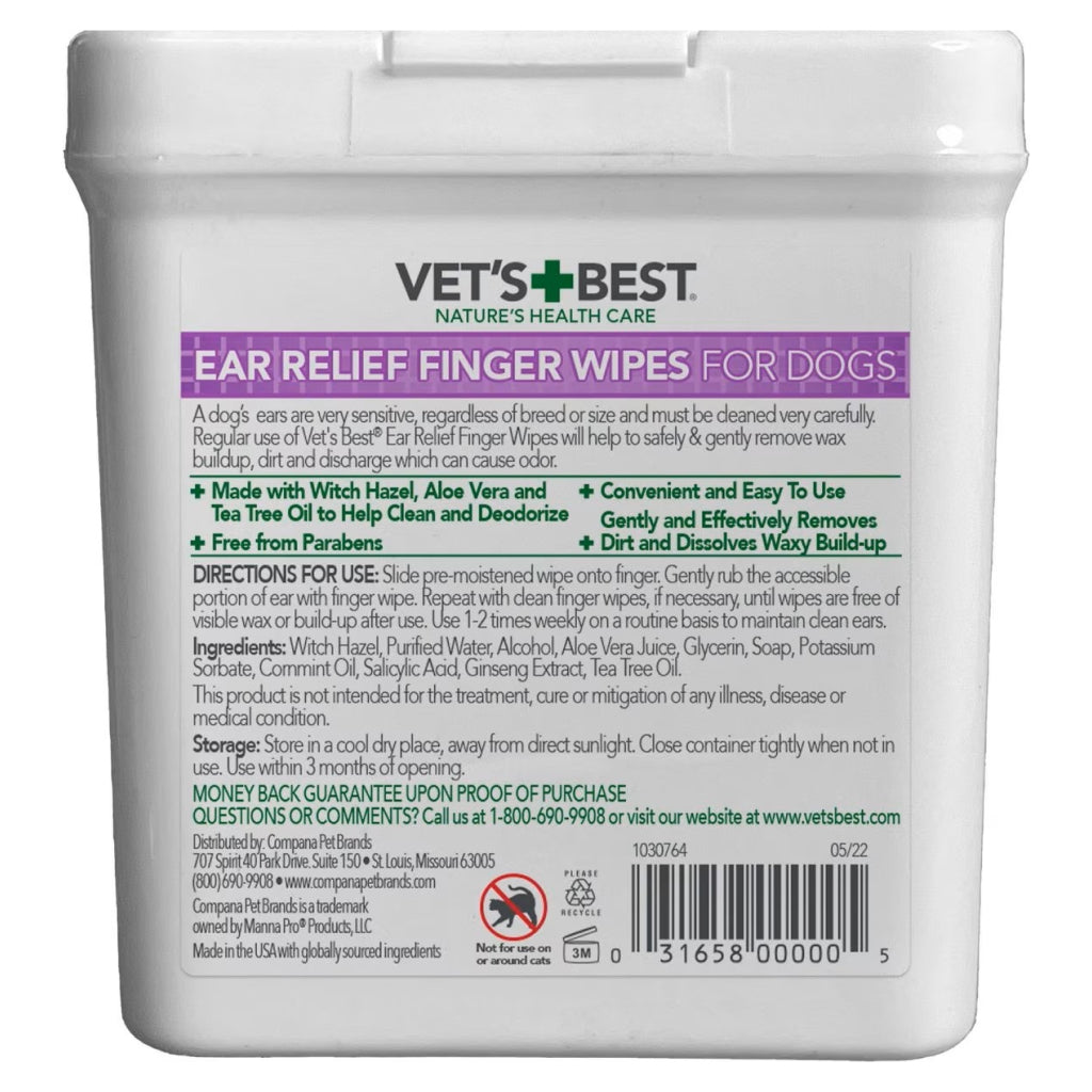 Vet's Best Ear Relief Finger Wipes for Dogs (50 ct)