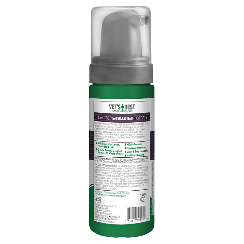 Vet's Best Flea + Tick Waterless Bath for Cats (5 oz)