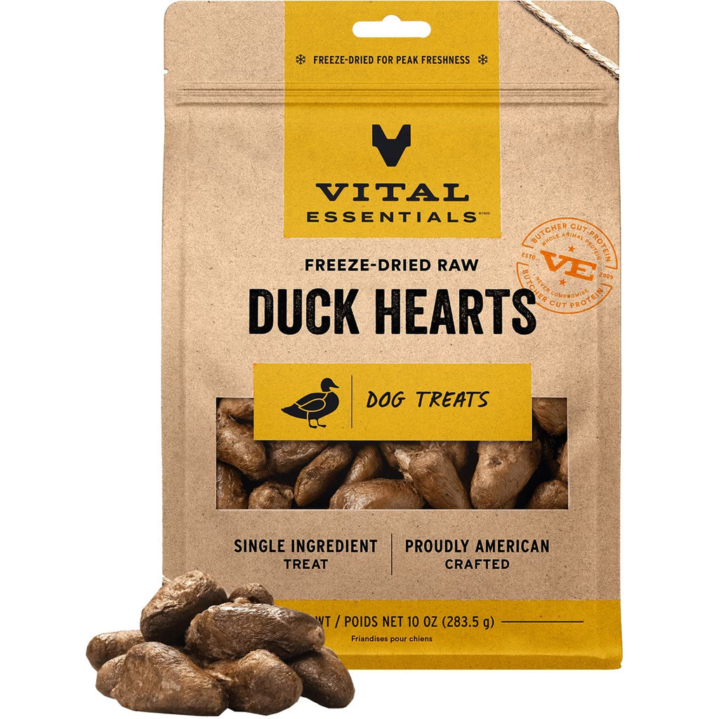 Vital Essentials Freeze-Dried Raw Duck Hearts Dog Treats, 10-oz