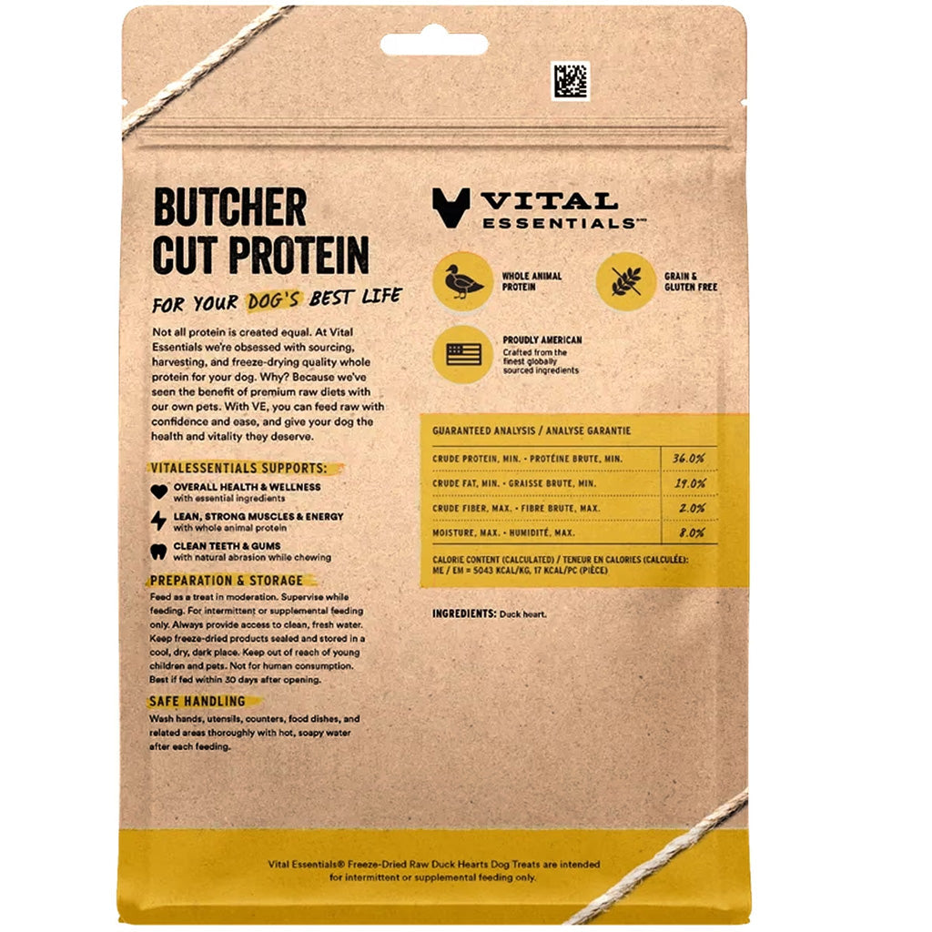 Vital Essentials Freeze-Dried Raw Duck Hearts Dog Treats, 10-oz